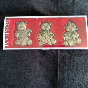 Gorham, Set of 3 teddy bear nickel plated ornaments